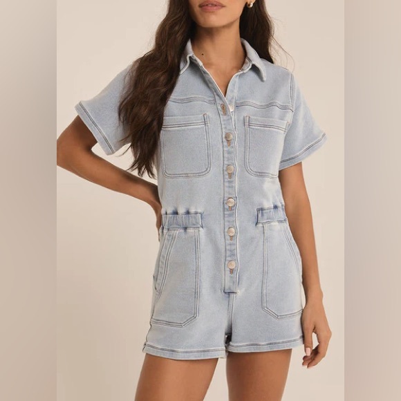 Z Supply Pants - Z Supply Light Blue Denim Shorts Romper